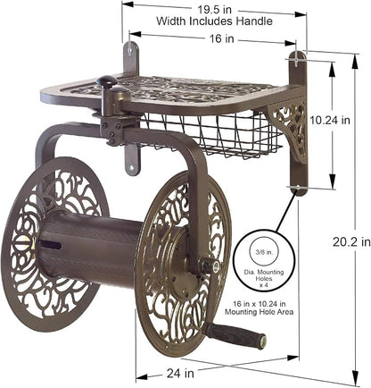 Liberty Garden 714 Decorative Cast Aluminum Navigator Rotating Garden Hose Reel, Holds 125-Feet of 5/8-Inch Hose - Bronze