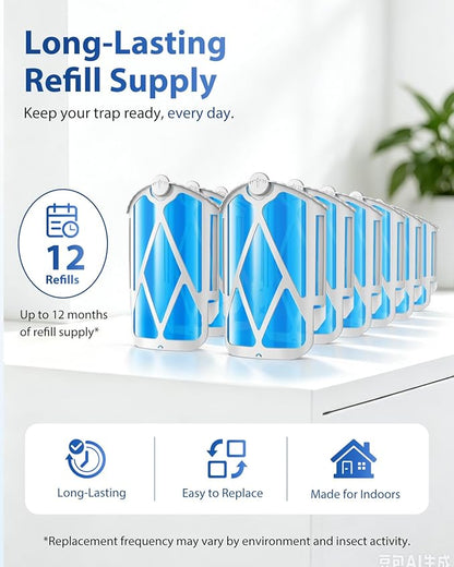 UBeesize 12 Pack Insect Trap Refill Cartridges, 2026 Upgraded Strong Adhesive Refills for Indoor Plug-in Bug Traps, Compatible with M364 and Max Devices, Easy to Replace and Long Lasting