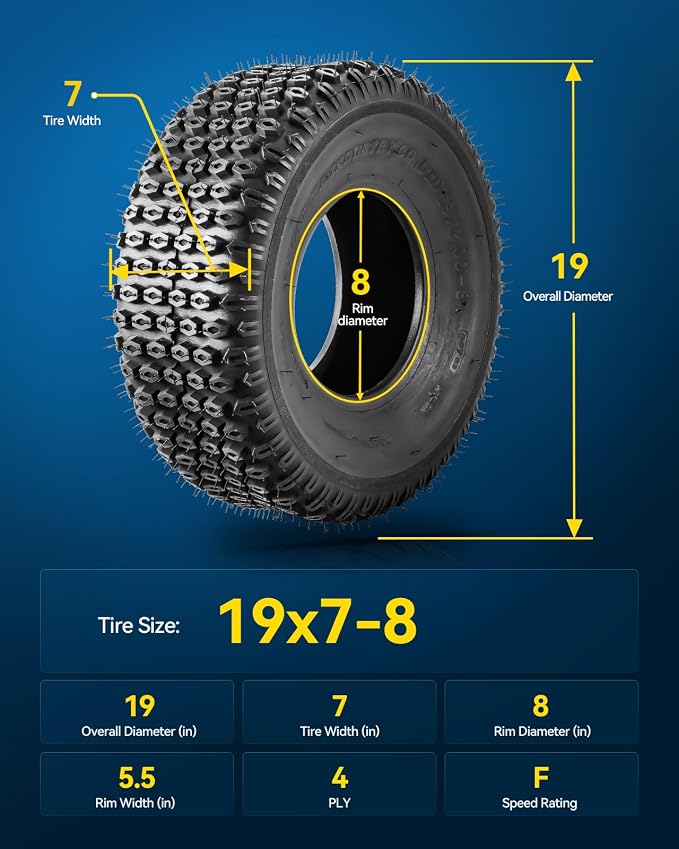 PHILTOP 19x7-8 ATV UTV Tires, 4-Ply Super Mud 19x7-8 ATV All-Terrain Tires for Riding Mowers, Golf Carts, Off-Road,2 Pcs,Tubeless (Z-106)