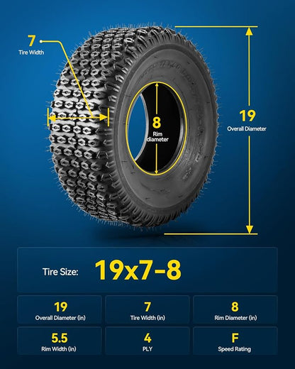 PHILTOP 19x7-8 ATV UTV Tires, 4-Ply Super Mud 19x7-8 ATV All-Terrain Tires for Riding Mowers, Golf Carts, Off-Road,2 Pcs,Tubeless (Z-106)