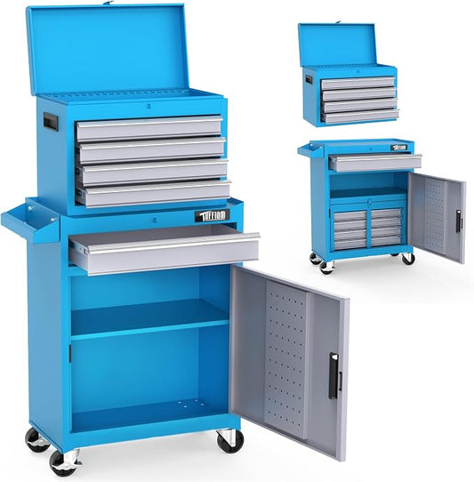 TUFFIOM 5-Drawer Rolling Tool Chest, Tool Storage Cabinet w/Drawers, Lockable Wheels, Detachable Top & Adjustable Shelf, Mechanic Tool Organizer Box for Garage, Workshop, Warehouse & Repair Shop