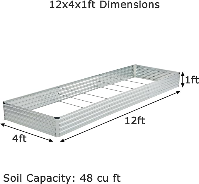 Foxlang 12x4x1ft(2 Pack) Galvanized Raised Garden Bed,Outdoor Planter Box Metal Patio Kit Planting Bed for Vegetables Flowers Herb,Silver