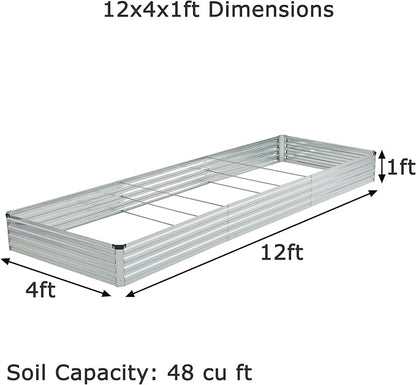 Foxlang 12x4x1ft(2 Pack) Galvanized Raised Garden Bed,Outdoor Planter Box Metal Patio Kit Planting Bed for Vegetables Flowers Herb,Silver