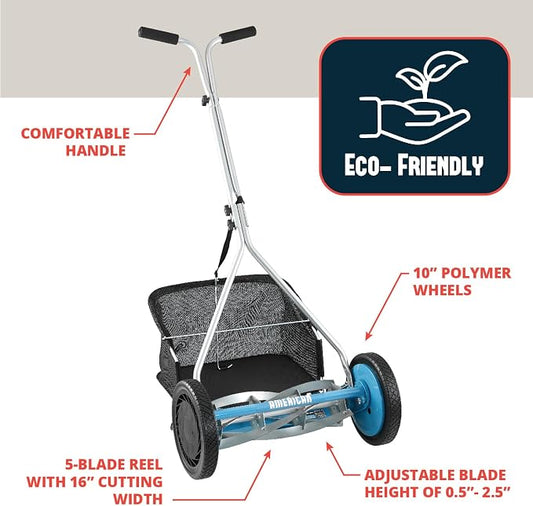 American Lawn Mower 1604-16 16" 5-Blade Reel Mower with Grass Catcher