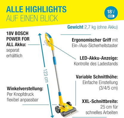 GLORIA battery lawn and edge trimmer FineCut 18V - complement for robotic mower | battery lawn mower/trimmer | 25 cm cutting width | adjustable handle angle |Bosch 18V POWER FOR ALL, without battery