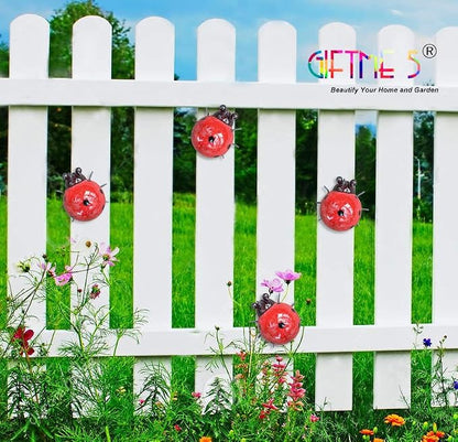 Metal Garden Yard Art Decorative 4 Pack Ladybugs Outside Garden Wall Sculptures(RED)