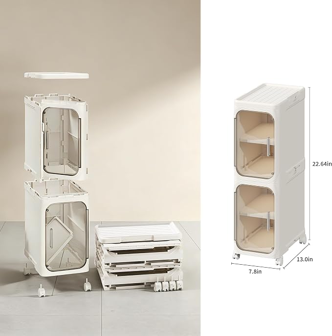 Narrow Storage Cabinet,2-Tier Slim Bathroom Organizer with Wheels,Beige | Turns Unused Narrow Spaces into Organized Storage Slim Outside Spacious Inside Rolls Smoothly Locks Securely Snap Assembly