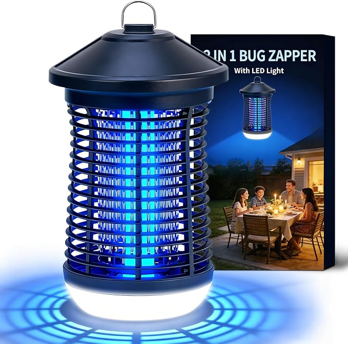 Electric Bug Zapper Indoor/Outdoor, Mosquito & Insect Zapper with LED | Electric Insect Control Device with LED Light. IPX4 Waterproof. 360° Attraction for Home, Kitchen, Patio.