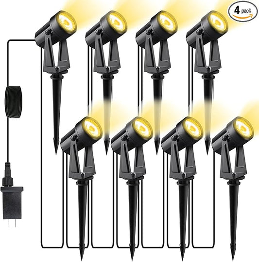 Low Voltage Landscape Lighting,8 Pack Outdoor LED Landscape Spotlights with Transformer 27V Garden Lights Pathway Lights IP65 Waterproof 3000K Warm White