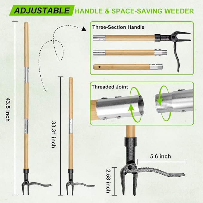 Stand Up Weed Puller Tool - 4-Claw Steel Head, 31"-44.5" Adjustable Long Handle, Heavy Duty Garden Weeder with Foot Pedal, Easy Root Removal for Lawn, Yard, Garden & Flower Bed