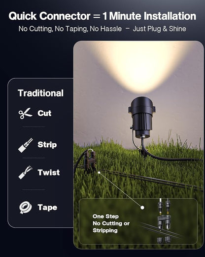 HIBOITEC Low Voltage Landscape Lighting with Connectors 12W Spotlights Landscape Lights Kit 12-24V AC/DC IP65 Waterproof 2700K for House Yard Trees Garden Outdoor 1 Pack