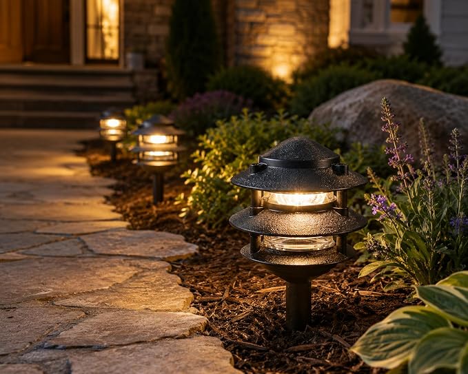 Generation Lighting 9226-12 Single Light Outdoor Path Fixture with Clear Glass, Black, 1-Light, cETL Listed, Safety Rated for Wet Locations - Outdoor Path Light, Aluminum Construction