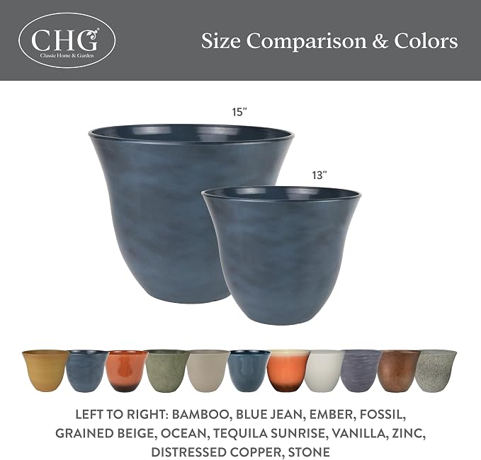 Honeysuckle Resin Planters - Lightweight Indoor & Outdoor Plant Pots - UV-Resistant Plastic Flower Pots - Pot Planters for Flowers & Herbs (13" Tequila Sunrise) | Hand-Painted Finish Plant Pots, Lightweight Indoor Outdoor Planter, UV-Resistant, Great f...
