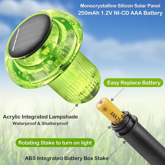St. Patrick's Day Solar Lights Outdoor 8 Pack Green Solar Pathway Lights Outdoor Mushroom LED Waterproof Lighting Stake for Outside, Yard, Path, Garden, Lawn, Patio, Landscape Decorations