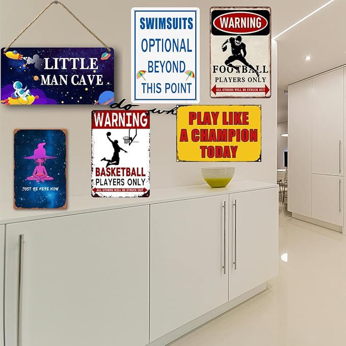 Football Tin Sign Football Decor Gifts For Boys 8-12 Football Posters For Boys Kids Bedroom Stuff Wall Signs Warning Football Players Only All Others Will Be Struck Out 12x8 Inches