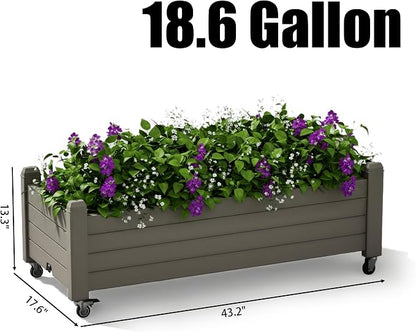 Fancyango Raised Garden Bed with Wheels 13.3" H -Gray | Resin Elevated Garden Planter Box with Drainage, Outdoor Planter Box for Veggies Herbs Patio Balcony Backyard