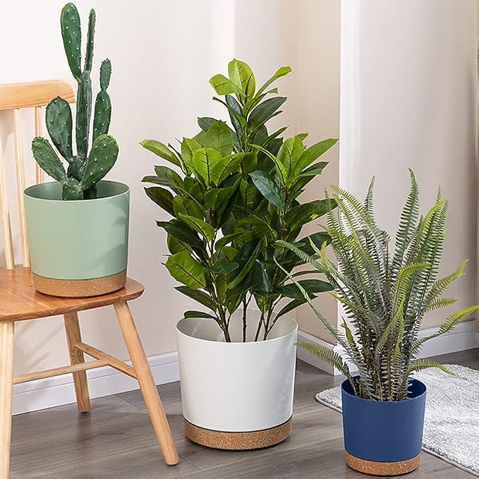 ZMTECH Plant Pots, Set of 6 6.5'' Self Watering Plastic Planter with Drainage Hole and Saucer,Modern Decorative Flower Pot for Indoor Outdoor House Plants, Succulents, Flowers - Blue