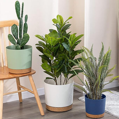 ZMTECH Plant Pots, Set of 6 6.5'' Self Watering Plastic Planter with Drainage Hole and Saucer,Modern Decorative Flower Pot for Indoor Outdoor House Plants, Succulents, Flowers - Blue