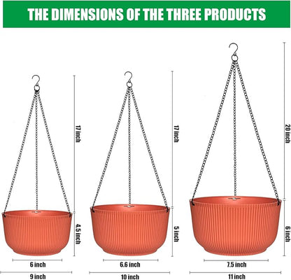RooTrimmer Hanging Planters 9/10/11 Inch for Indoor Plants, 3 Pack Plant Hanger Outdoor with Drainage Holes, Self Watering Hanging Basket Flower Pot for Garden Home Decor, Light Coral