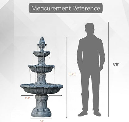 XBrand 58.3" 3-Tier Outdoor Freestanding Water Fountain - Classic Leaf Design, Light Gray Resin, Large Bird Bath with Pump - Ideal for Yard, Lawn and Garden, Porch Décor