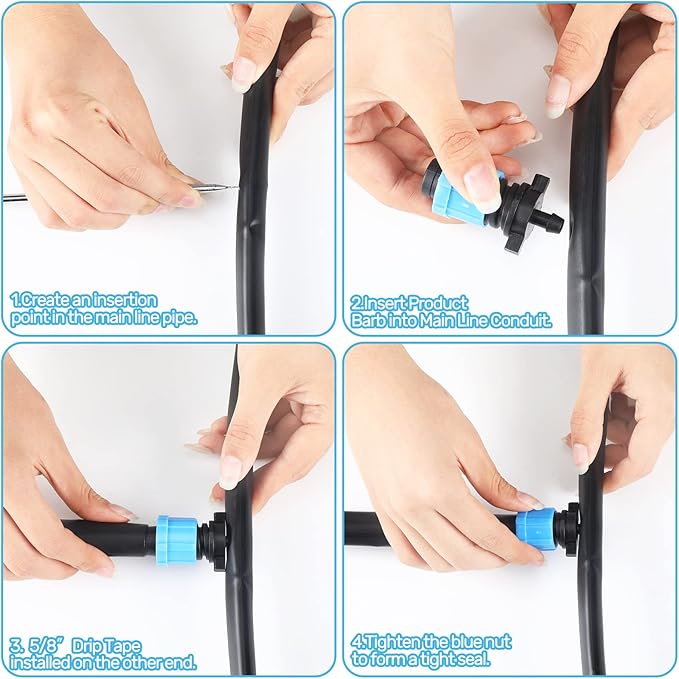 Frienda 100 Pcs Drip Tape Connector Fittings, Locks 1/4" Barb for 5/8" Drip Irrigation Fitting Kit Irrigation Tubing Connectors Tools Coupling Barbed Locking Fitting (Blue)