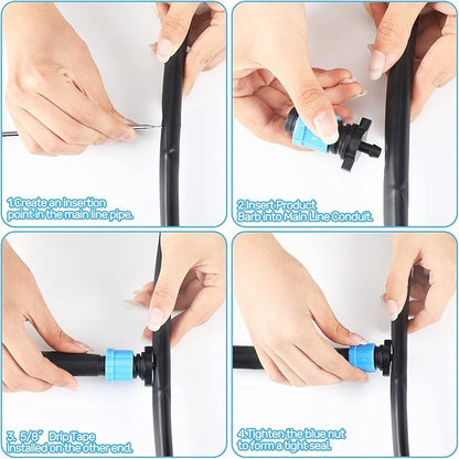 Frienda 100 Pcs Drip Tape Connector Fittings, Locks 1/4" Barb for 5/8" Drip Irrigation Fitting Kit Irrigation Tubing Connectors Tools Coupling Barbed Locking Fitting (Blue)