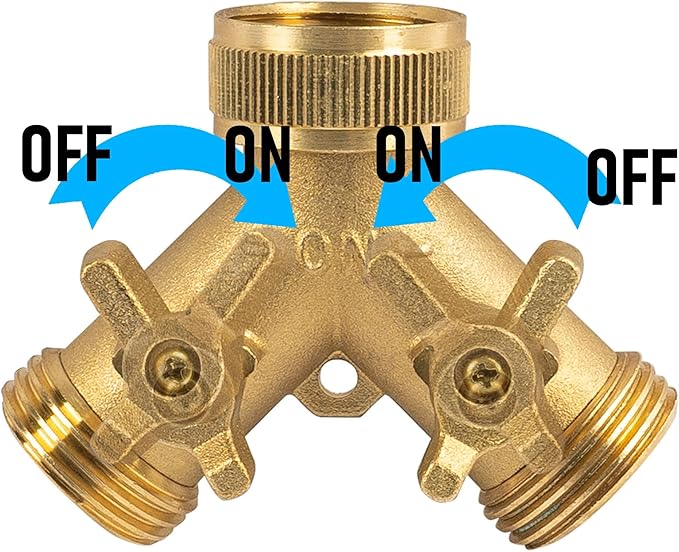 Hourleey Brass Garden Hose Splitter (2 Way), Solid Brass Hose Y Splitter 2 Valves with 2 Extra Rubber Washers (2 PACK)