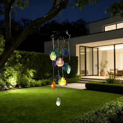 Solar Wind Chimes Outdoor with Glass and Copper (Solar Shell) | Solar Powered, Garden Decor, Patio Decor, Glass and Copper, Outdoor Use