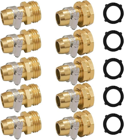 Hourleey Garden Hose Repair Connector with Clamps, Fit for 3/4" or 5/8" Garden Hose Fitting, Male and Female Hose Adapter Water Hose Repair Kit, 5 Set