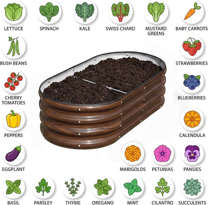 SnugNiture Galvanized Raised Garden Bed Outdoor, 2 Pcs 4x2x1ft Oval Metal Planter Box for Planting Plants Vegetables, Brown