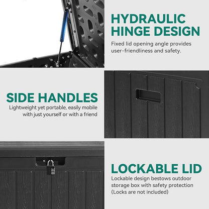 YITAHOME 90 Gallon Large Deck Box with Side Handles | Outdoor Double-Wall Storage for Patio Furniture Cushions, Garden Pool Accessories, Waterproof & Lockable