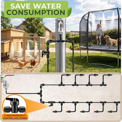 Misting System for Patio, 33 FT Outdoor Misters for Outside Patio Cooling, Fine Mist Mister Kit with Flexible Rod Nozzles, Garden Faucet Setup for Pergola, Garden, Greenhouse, Backyard, Black
