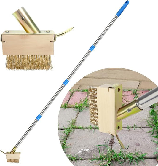 Crack Weeder, Moss Remover Tool, Manual Crevice Weeding Tool, Weed Puller Grout Brush with 66-inch Long Handle for Deck, Paver, Patio, Walkway, Driveway - 2 Weed Brush Heads 07