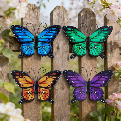 hogardeck Metal Butterfly Wall Decor, 4 PCS Multicolor Butterfly Spring Decor for Indoor Outdoor, Decorative Hanging Wall Art for Kitchen, Living Room, Porch, Garden, Yard
