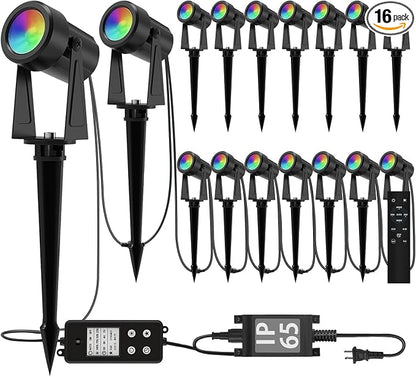SUNTHIN Outdoor RGBW Landscape Lighting with Remote, Dusk to Dawn, 16 Pack | Color Changing Outdoor LED Yard Lighting with Remote, IP65 Waterproof Landscape Ground Lights for Garden, Trees & Pathway