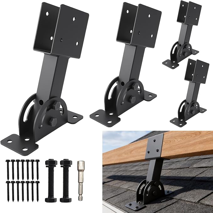 4 Pcs 2“x 4”Heavy Duty Roof Riser Brackets Kit | Adjustable Height Angle Pergola Brackets|Roof Riser Beam Bracket for Gazebos|Carports|and Patios
