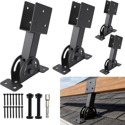4 Pcs 2“x 4”Heavy Duty Roof Riser Brackets Kit | Adjustable Height Angle Pergola Brackets|Roof Riser Beam Bracket for Gazebos|Carports|and Patios