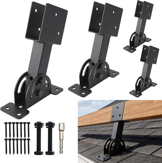 4 Pcs 2“x 4”Heavy Duty Roof Riser Brackets Kit | Adjustable Height Angle Pergola Brackets|Roof Riser Beam Bracket for Gazebos|Carports|and Patios