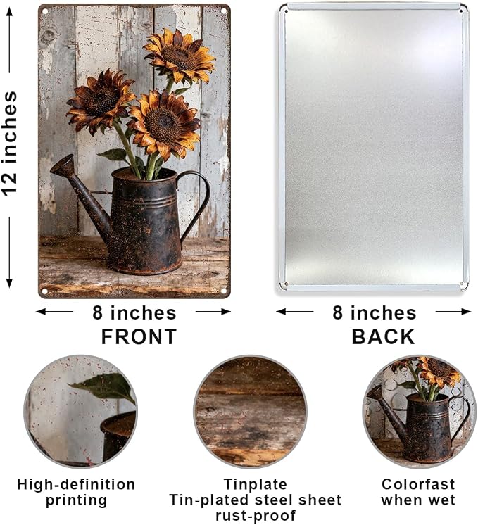 Sunflower Bucket Metal Tin,Summer Flower Sign | Rustic Summer Wall Art for Living Room Bedroom Greenhouse Garden Yard Wall Decor