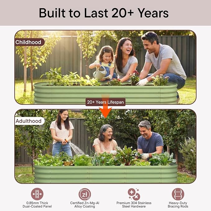 30" Extra Tall Galvanized Raised Garden Bed, 6x2x2.5 ft Metal Planters for Outdoor Plants, Heavy Duty Flower Bed Deep Root for Vegetable, Garden Bed Outdoor Large Planter Box - Moss Green
