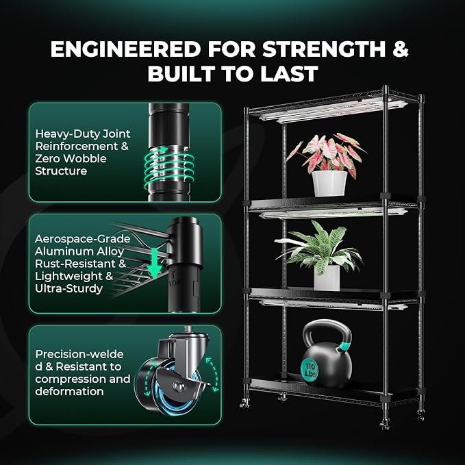 MARS HYDRO 2026 Plant Stand with Grow Lights,6-Tier Plant Shelf with 10 Full Spectrum LED Lamps (225W, 3ft) & Grow Tent | for Vegetables, Seedlings, Plant Growth | 5000K, 43x16x71''