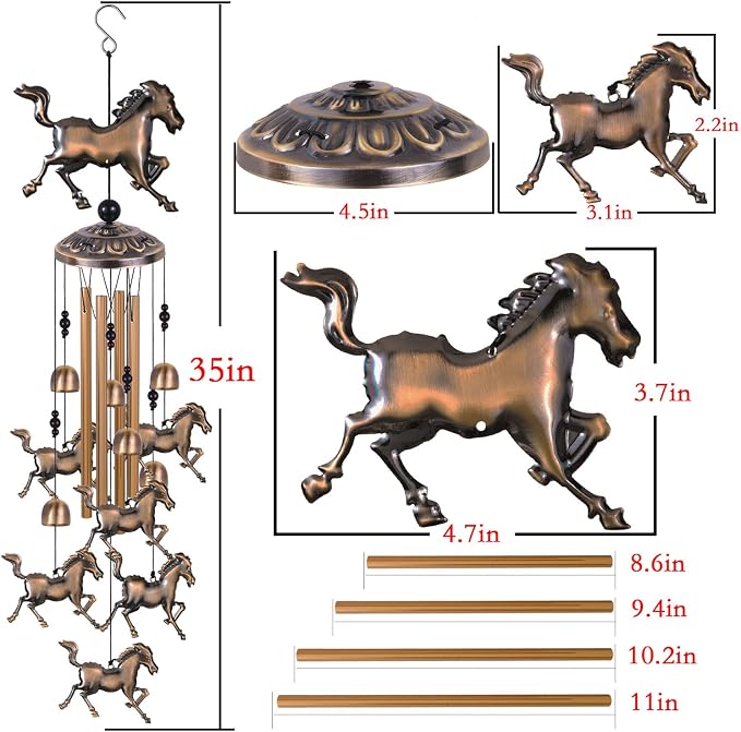 Solawindchime Horse Wind Chimes Outdoor, Horse Bronze Wind Chime, Horse Gift Wind Chimes, Horses Wind Bells, Gifts for Women, for Home, Garden, Indoor, Outdoor Decoration, Garden Horses Wind Chime