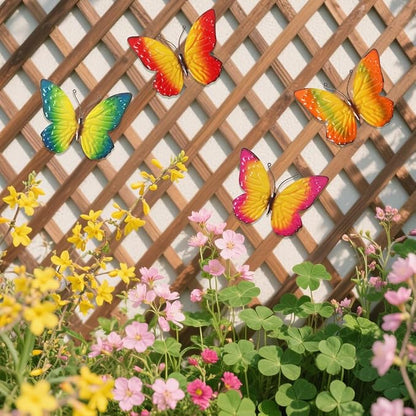 dreamskip Metal Butterfly Wall Decor Art, 4 Pack Colorful Metal Butterflies, Hand Painted for Garden, Yard, Fence, Patio, Living Room, Bedroom Decoration