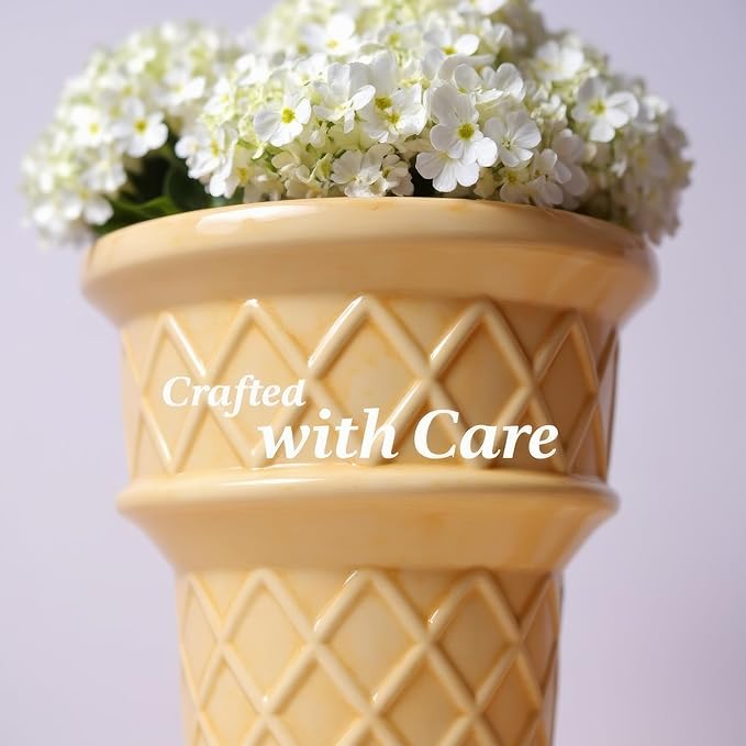 Nebula Colors Fun&Unique Ice Cream Cone Flower Planter Charming 7inch tall x 3.5inchbottomwide x 5.3inchupperwide Ceramic Vase for Indoor & Outdoor Home Decor-Quirky Retro Garden Art for Plant Lovers