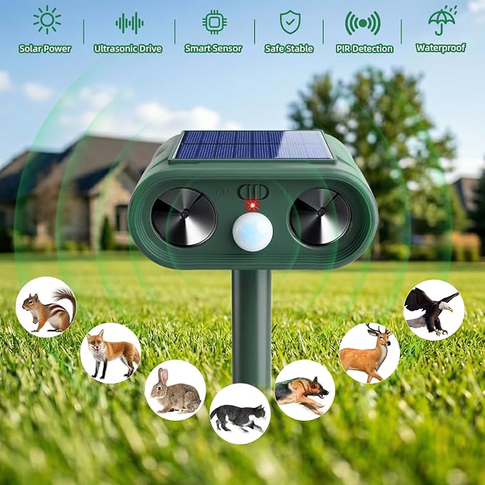 2026 Sonic Fortress Pro Deer Repellent Devices, IP65 Racoon Repellent Outdoor Squirrel Fortress Pro Animal Repeller Cat Deterrent with Motion Sensor to Scare Rabbit Bear Dog Out of Garden Yard(4Pack)