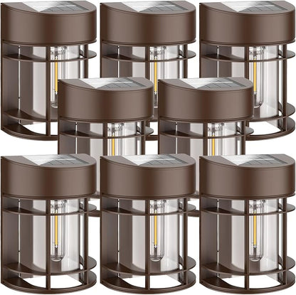 Solar Lights Outdoor, 12 Pack Solar Fence Lights, Waterproof Led Outdoor Solar Lights for Yard Patio Step Deck Stairs Garden Decor, Brown