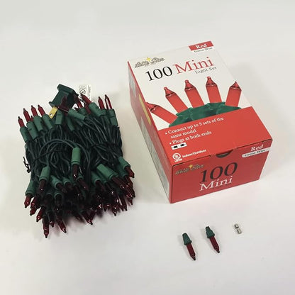 Brite Star 100 Count Mini String Christmas Lights, Red - 22 feet Indoor/Outdoor Christmas Tree Lights with Green Wire