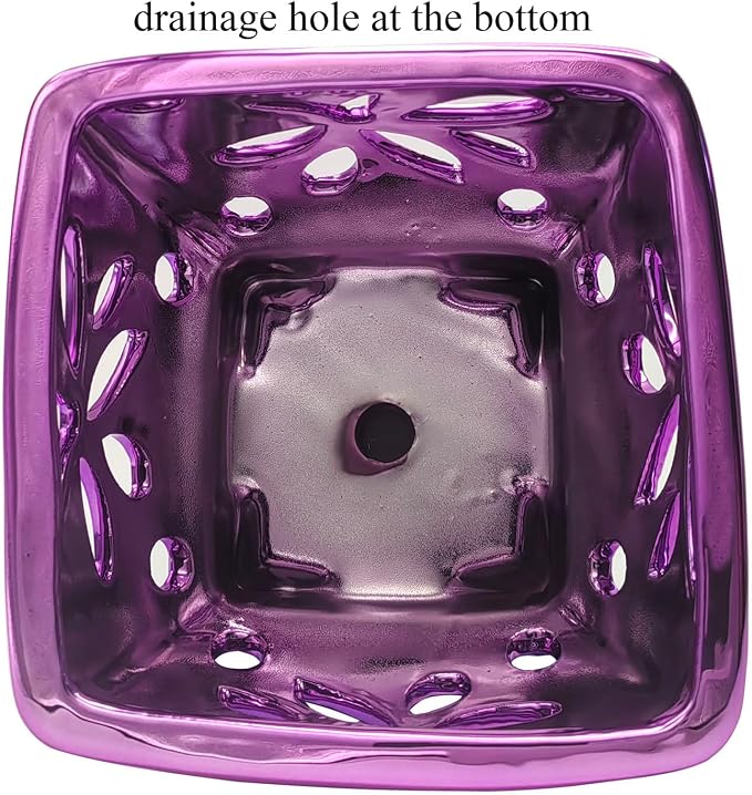 Orchid Pots with Holes Square Ceramic Orchid Planter Pots 5.5 inch (Purple)