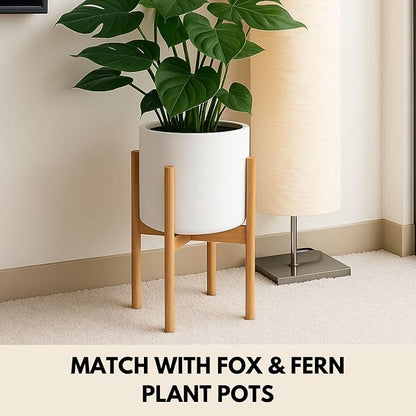 Fox & Fern Adjustable Plant Stand Indoor — 8 to 12 Inch Mid Century Bamboo Plant Stand with Adjustable Width - Plug In Design - Easy to Assemble - Two Heights - For 8, 9, 10, 11 & 12 Inch Pots