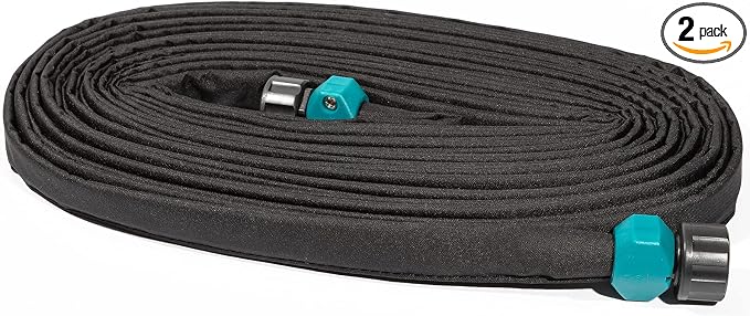 LINEX Flat Soaker Hose 150 ft for Garden Beds, Drip Hose 1/2'' x 75 ft 2 Pack Save Water 80%, Heavy Duty Irrigation Sprinkler Hose